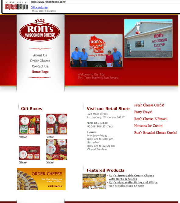 Ron's Wisconsin Cheese Official Website in 2009